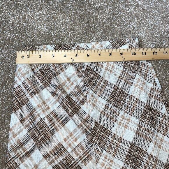 Topshop Petite high waisted bengaline flared pants tan check Stretch US SZ sm - Picture 7 of 11